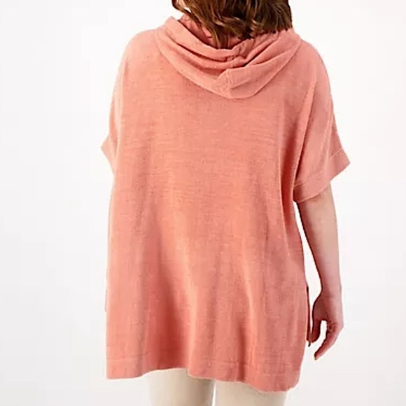 Barefoot Dreams CozyChic Ultra Lite Short Sleeve Zip Up Hoodie Tea Rose L/XL - Picture 2 of 10